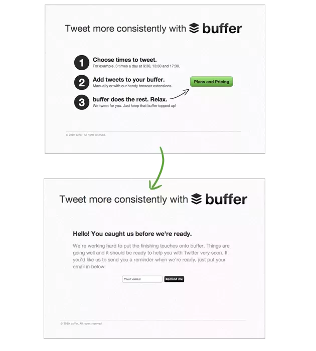 Screenshot of Buffer fake door tests