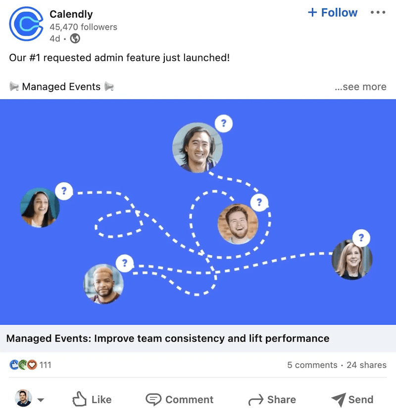 Calendly social media announcement.