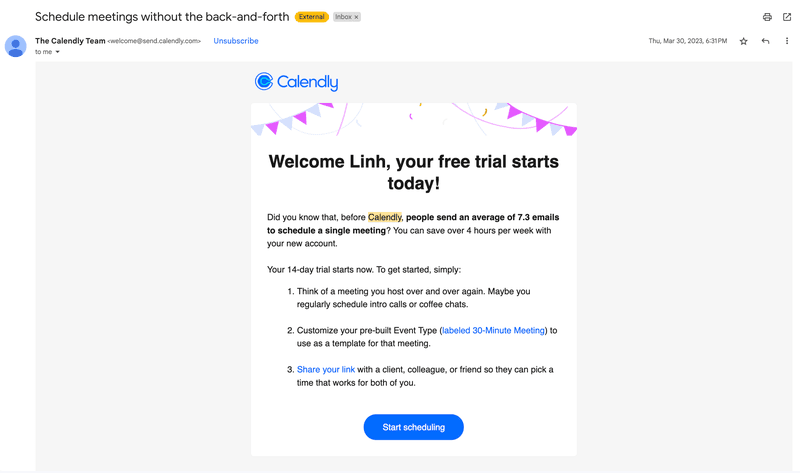 calendly onboarding emails example