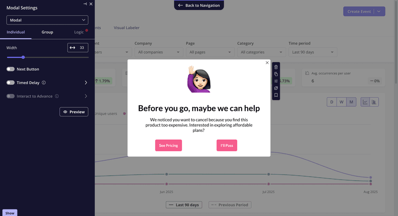 cancellation offer modal userpilot