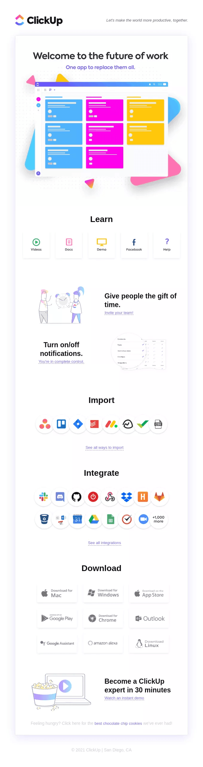 ClickUp onboarding email template