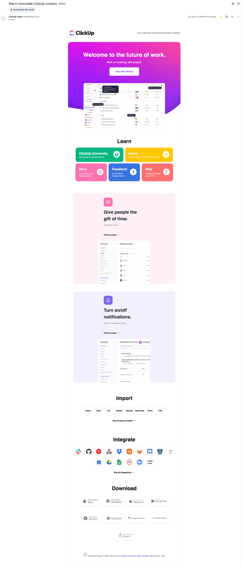 clickup onboarding emails example