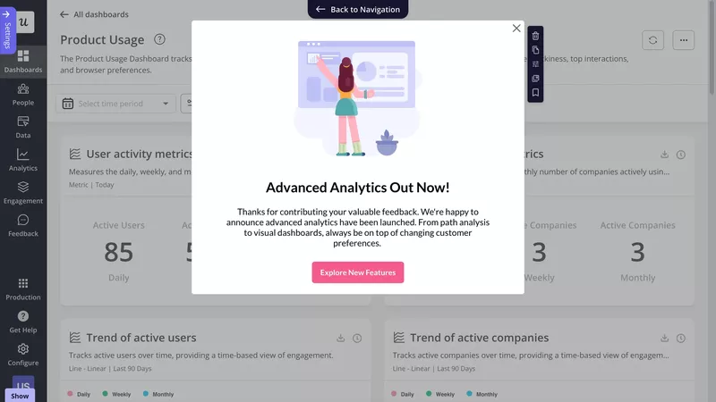 A modal announcing a new feature