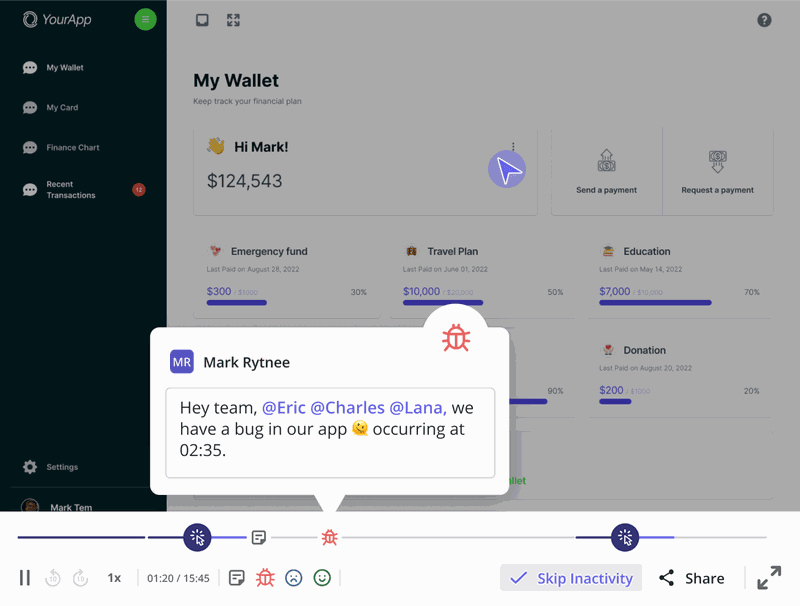 comment inside session replay in Userpilot
