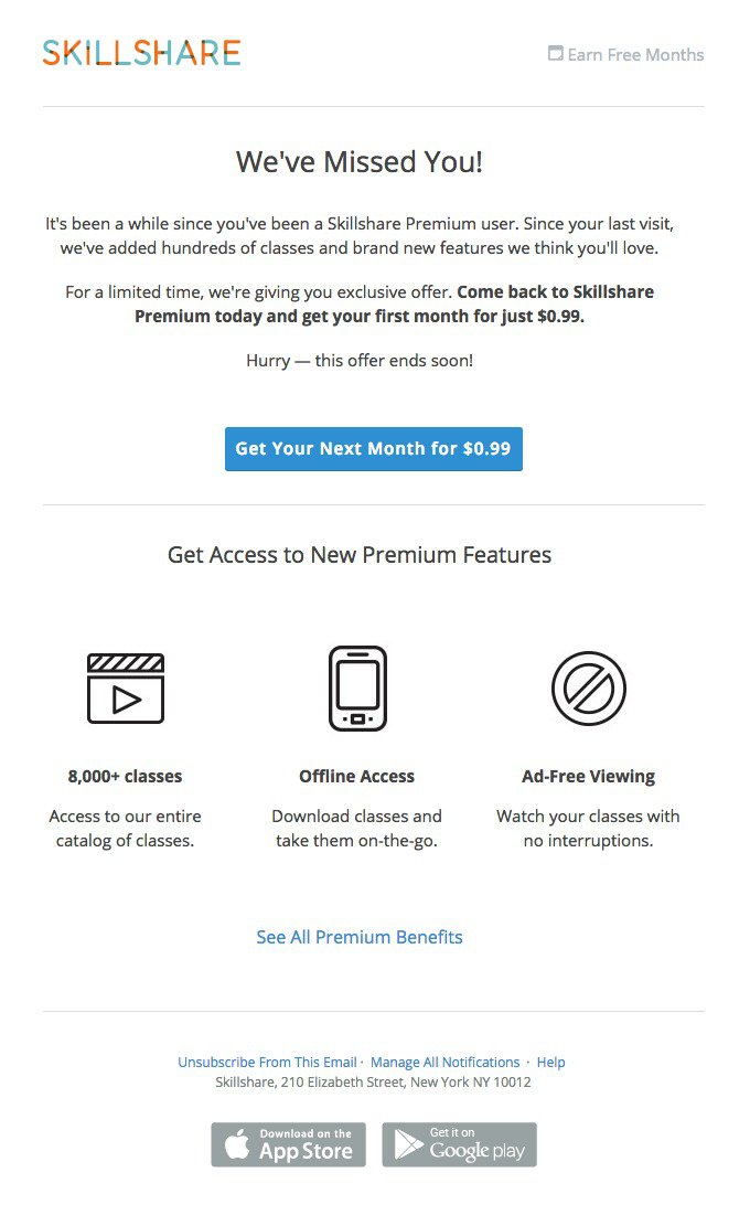 Skillshare re-engagement email