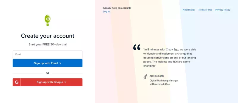 Sign-Up Page Examples: Crazy Egg