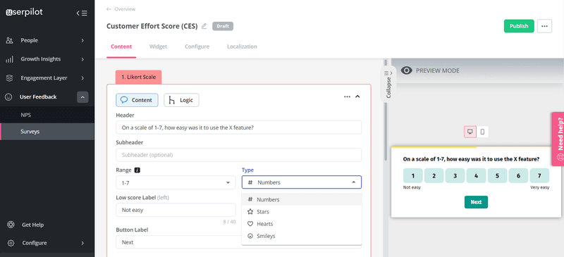 Customer effort score CES survey SaaS