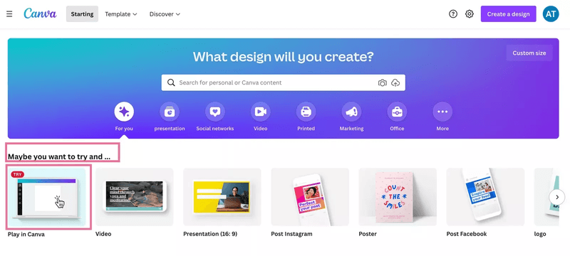 Inviting users to design in Canva.