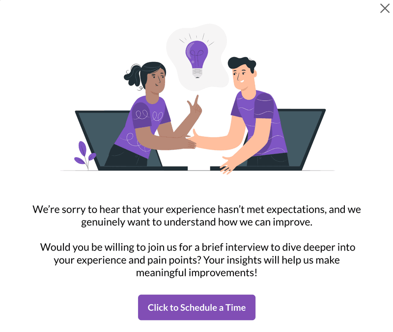  A modal inviting the reader to an interview