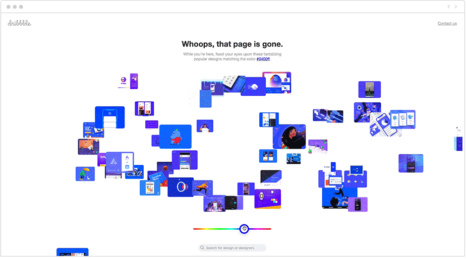 Micro-interaction examples: Dribble 404 page