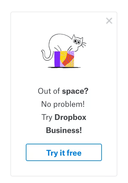 dropbox upsell modal