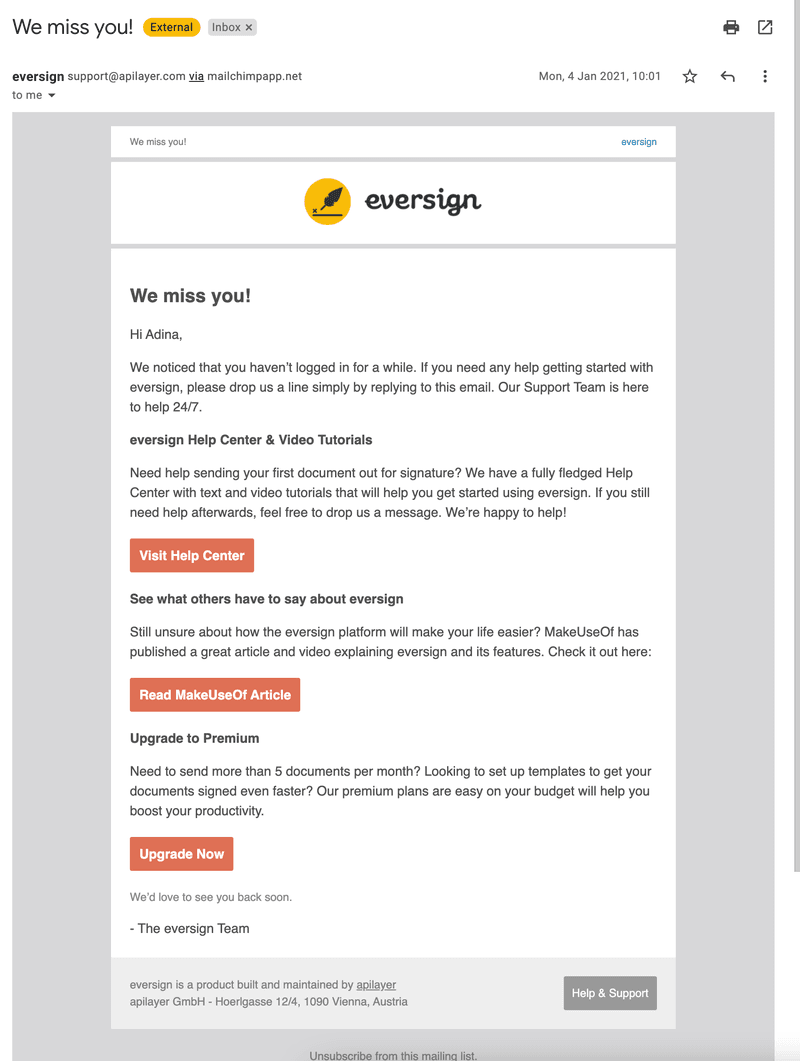 eversign win-back email user funnel