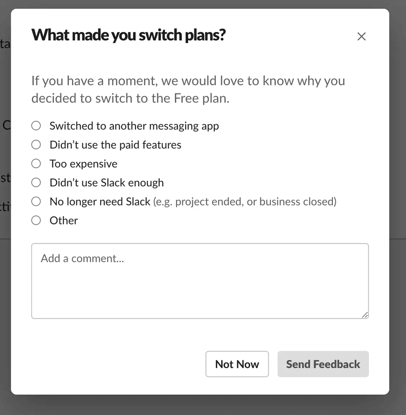 slack's exit survey as cancellation flow examples