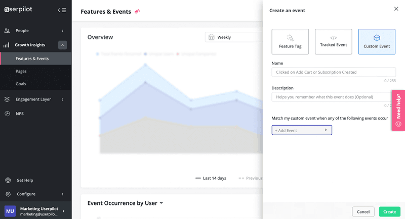track custom events in userpilot