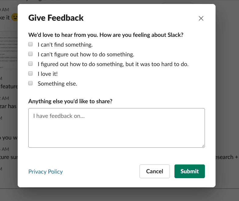 открытый вопрос в опросе slack
