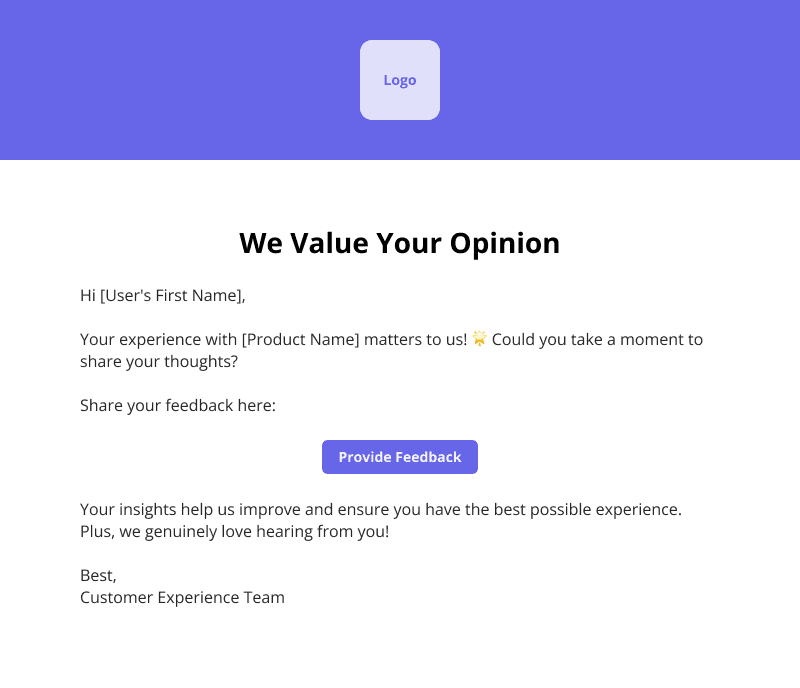 feedback survey email template in userpilot