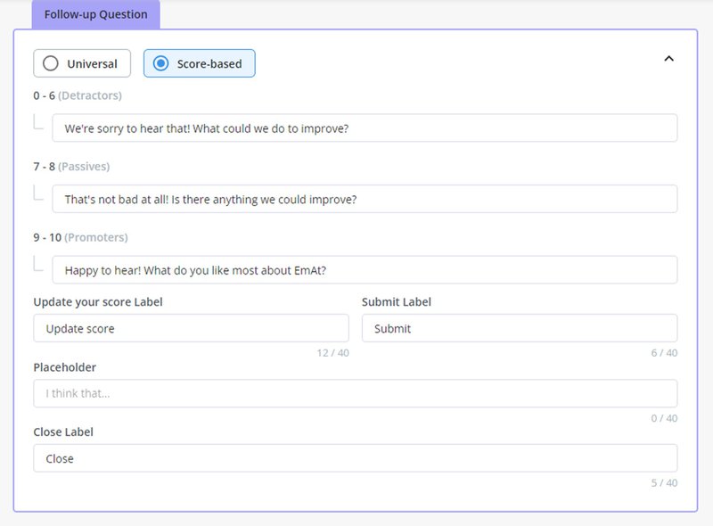 A screenshot of NPS follow up question