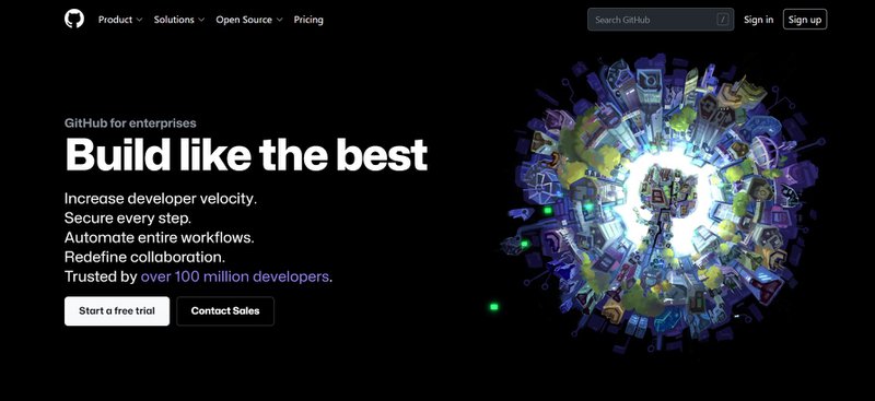 GitHub landing page