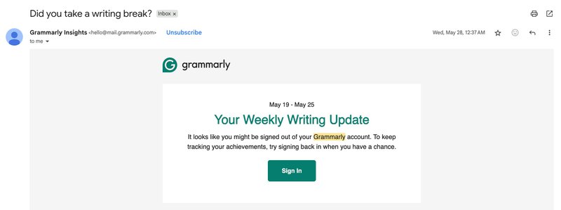 check-in email by grammarly