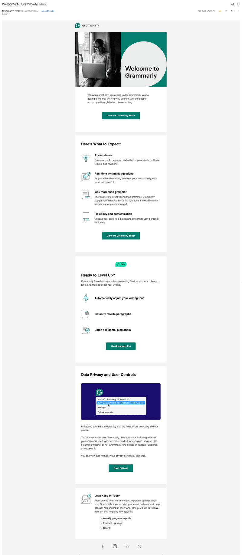 grammarly onboarding emails example