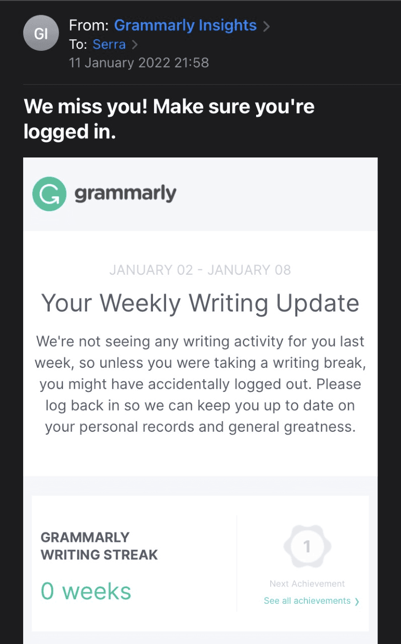 Grammarly re-engagement email