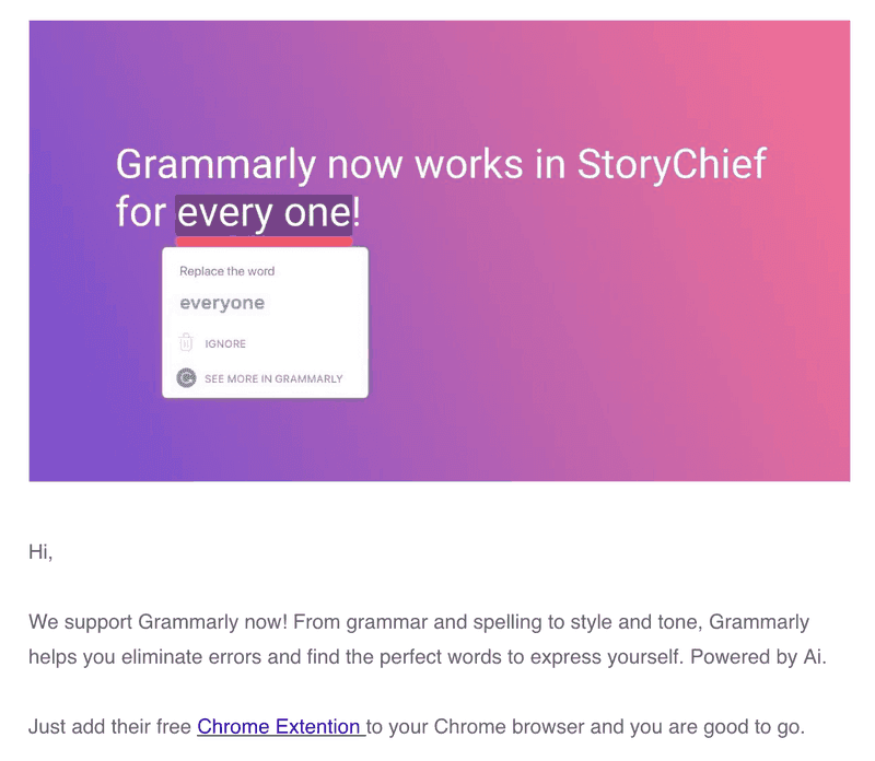 Grammarly feature highlight via email for inactive users