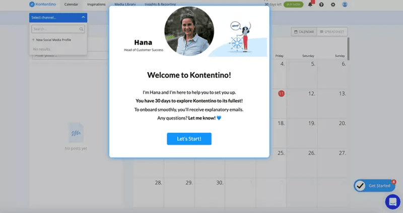 Personalized Kontentino welcome screen