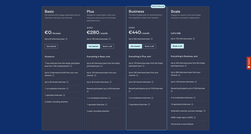 Hotjar Engage pricing page
