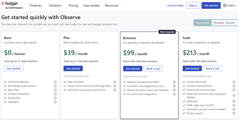 hotjar pricing