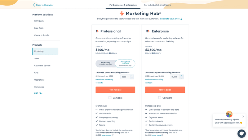 HubSpot pricing