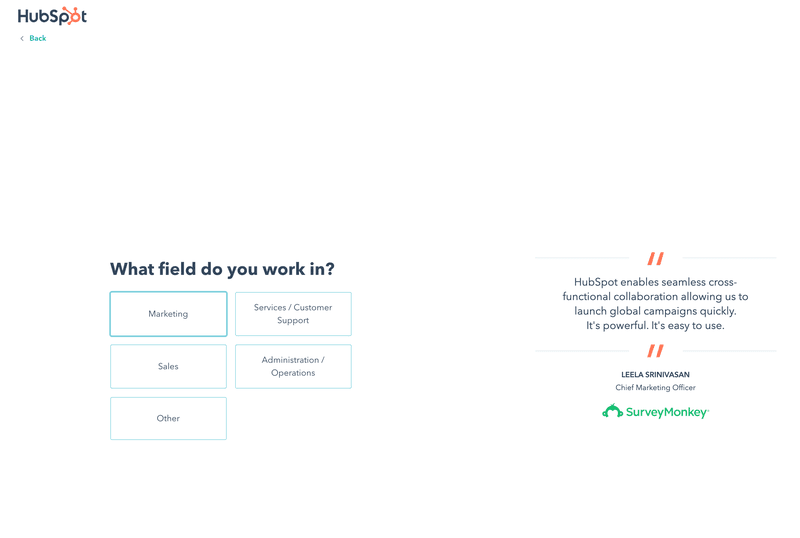 Screenshot of Hubspot.