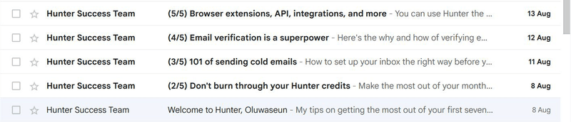 Hunter automated onboarding emails.