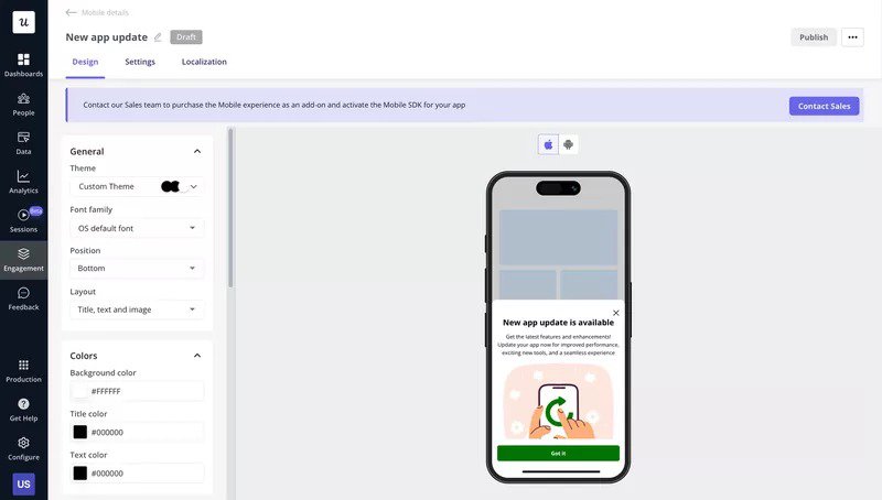 moblie carousel editor in Userpilot