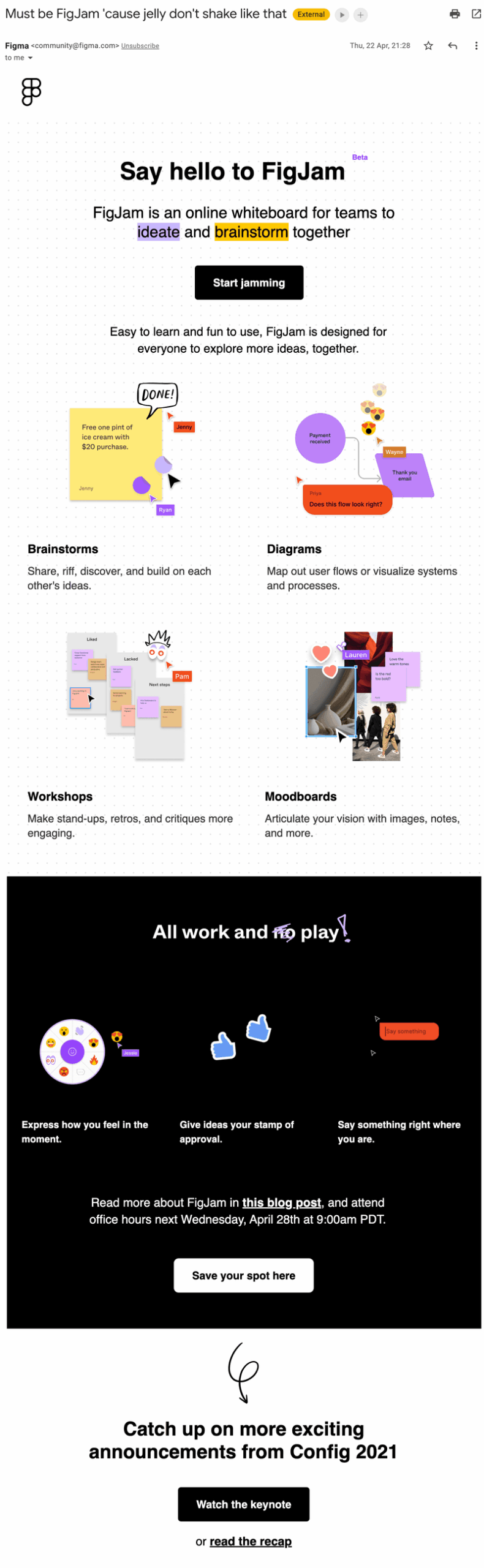 Figma's new product beta announcement email