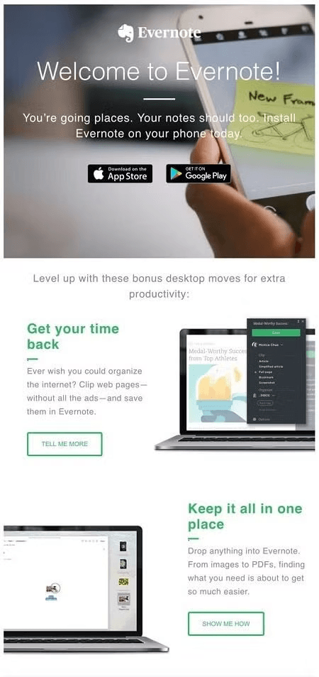 Evernote-greeting-message-for-new-customers