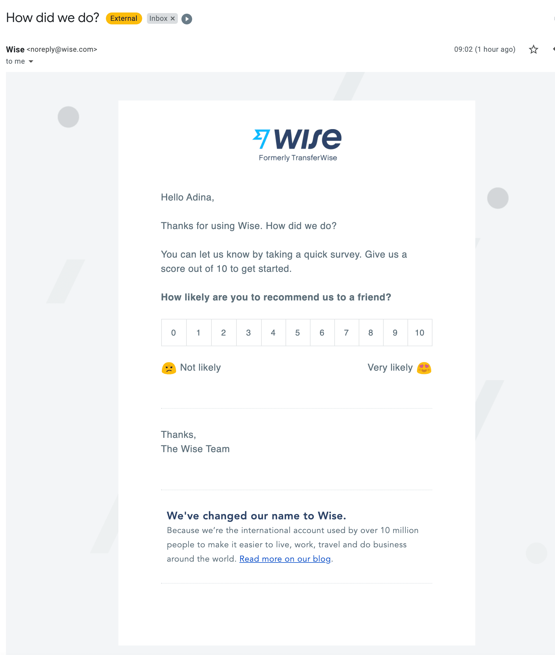 Wise net promoter score (nps) survey