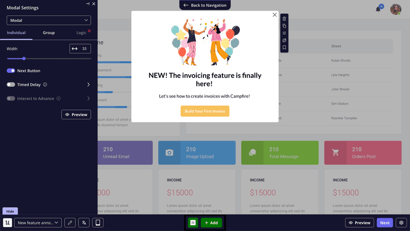 In-app announcements for end-user training
