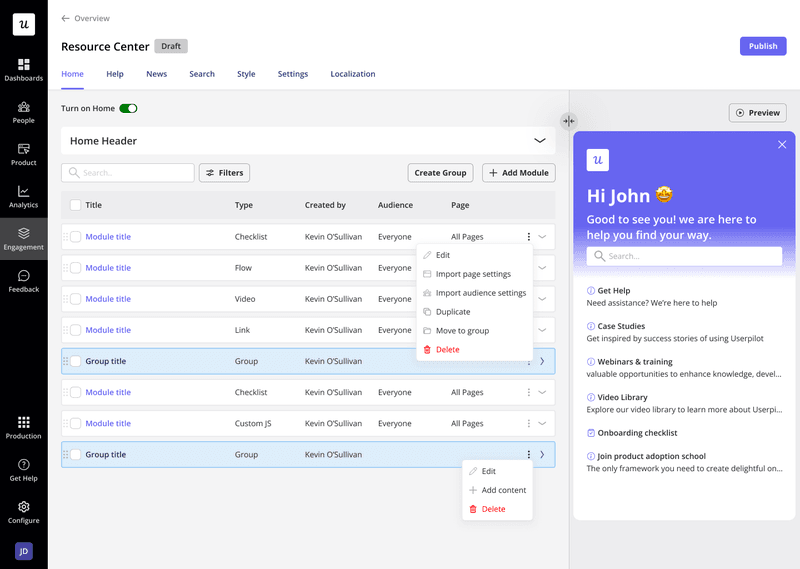 In-app resource center