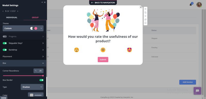 In-app smiley survey