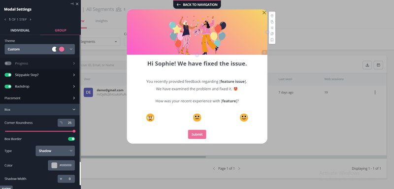 Smiley face survey at the end of a customer feedback loop.