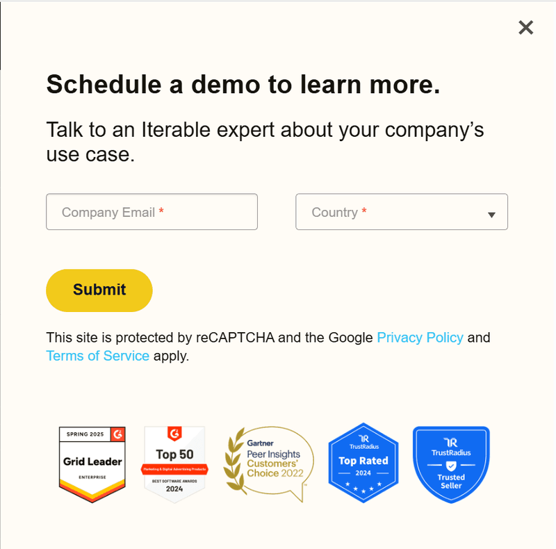 Iterable requires you to book a demo to get a quote. 