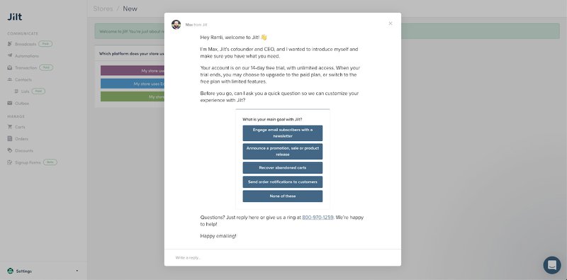 jilt welcome survey - user onboarding best practices