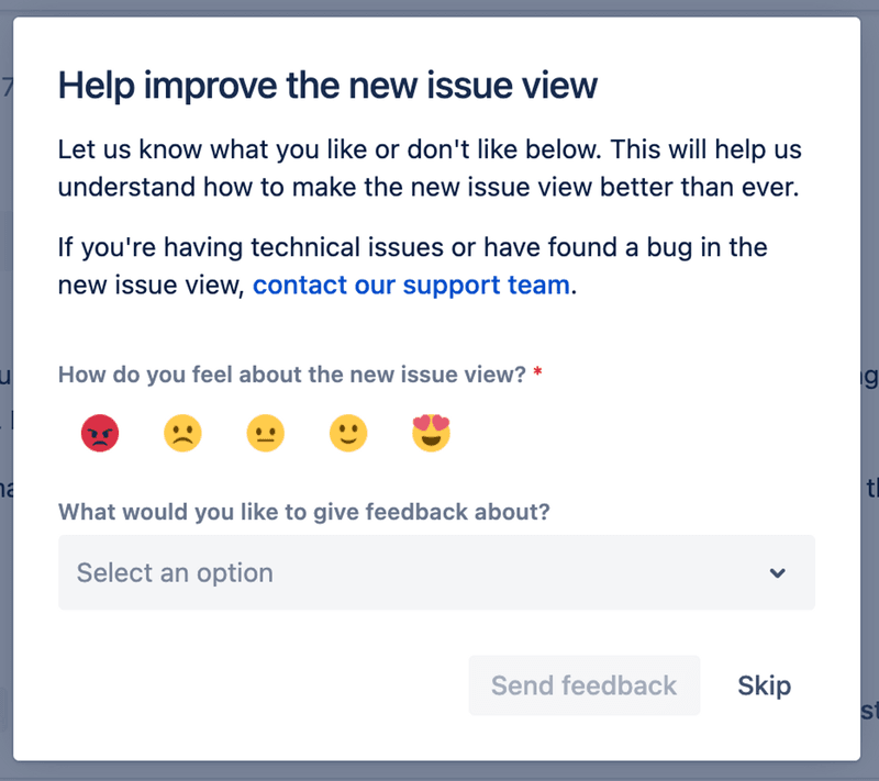 Jira smiley face survey SaaS