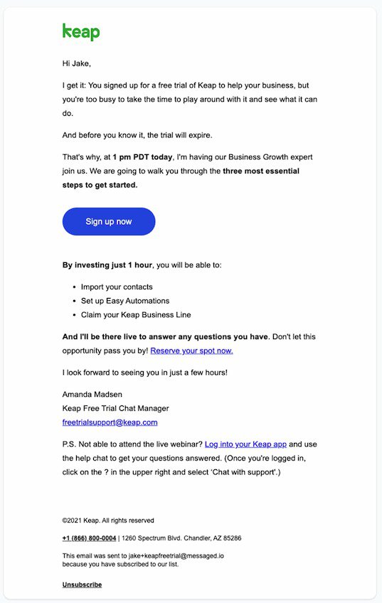 Keap webinar re-engagement email