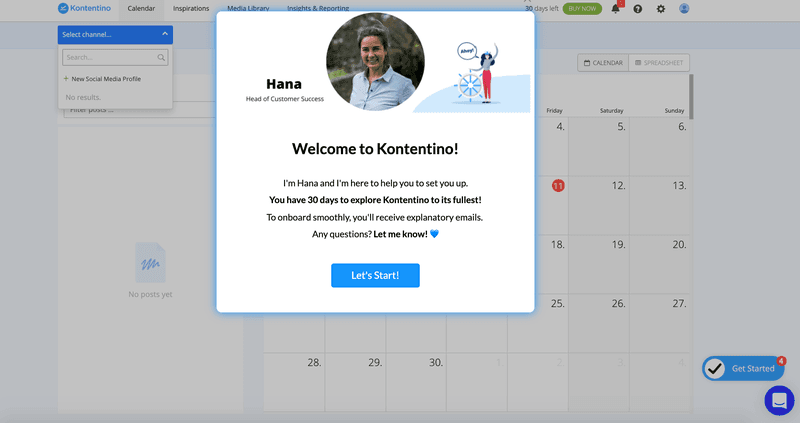Kontentino welcome modal.