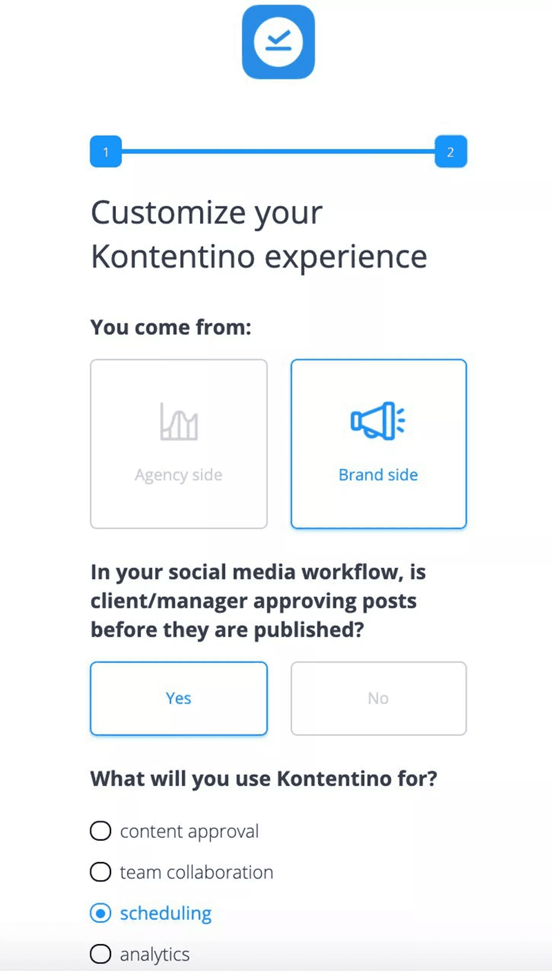 Kontentino’s welcome screen 