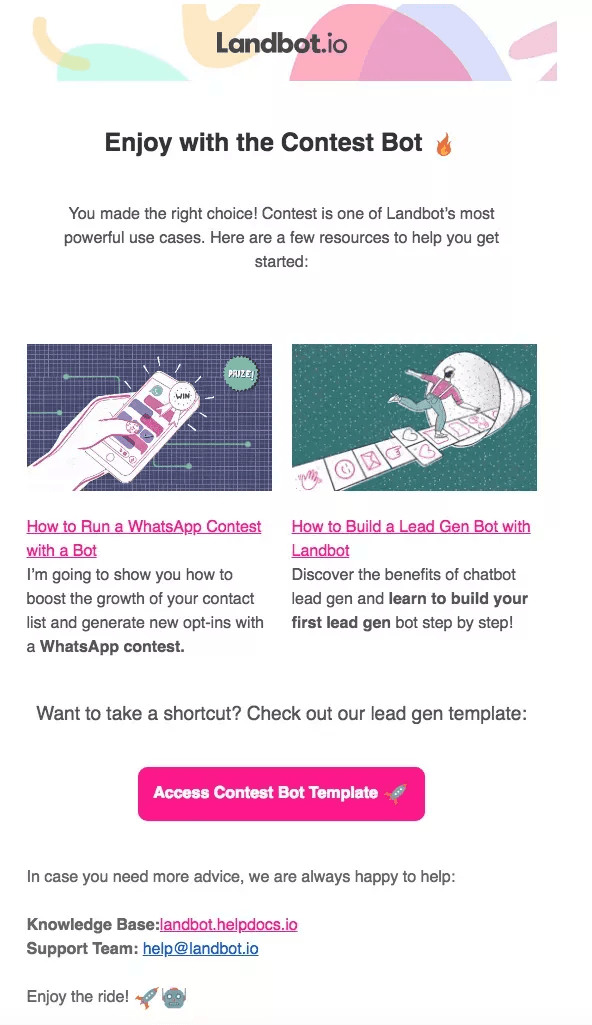Landbot's welcome email template.