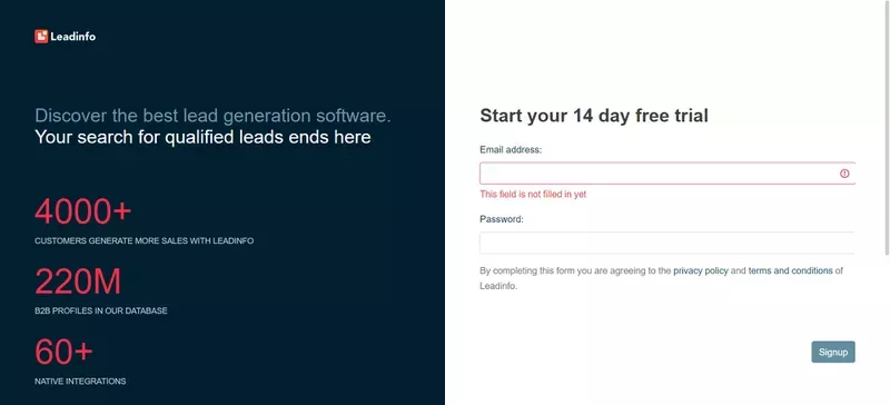Sign-Up Page Examples: Leadinfo
