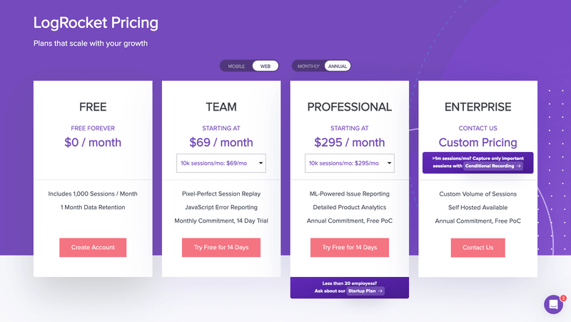LogRocket pricing