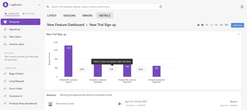 Product analytics tools: LogRocket 
